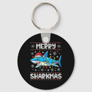 シャークメリーマスシャークサンタ醜いクリスマスライトB キーホルダー