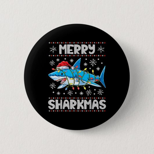 シャークメリーマスシャークサンタ醜いクリスマスライトB 缶バッジ (正面)