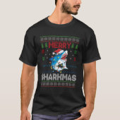 シャークメリーマスシャークサンタ醜いクリスマスライトB Tシャツ (正面)