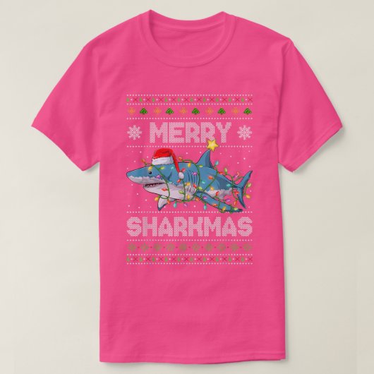 シャークメリーマスシャークサンタ醜いクリスマスライトB Tシャツ (デザイン正面)