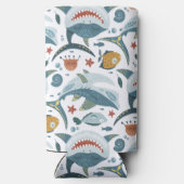 シャークモノグラムのおもしろいパーソナライズされた スリム缶クーラー (裏面)