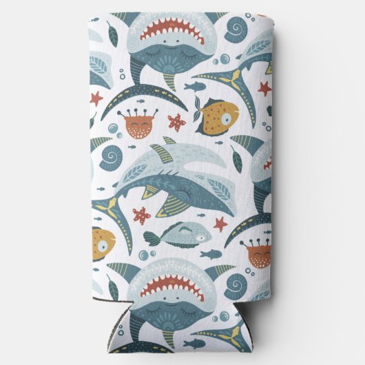 シャークモノグラムのおもしろいパーソナライズされた スリム缶クーラー (裏面)