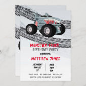 シャークモンスタートラックタイヤのトラック誕生日パーティー 招待状 (正面/裏面)
