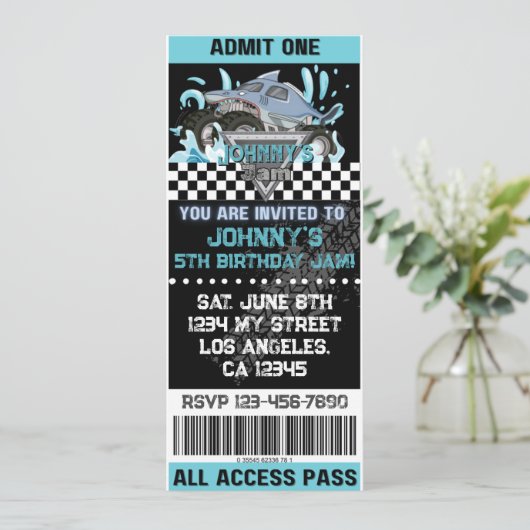 シャークモンスタートラックチケット誕生日招待状 招待状 (スタンド正面)