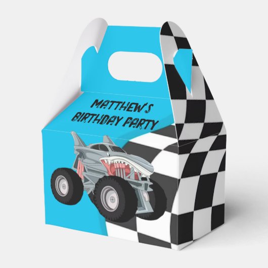 シャークモンスタートラックレース旗誕生日パーティー フェイバーボックス (正面サイド)
