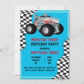 シャークモンスタートラックレース旗誕生日パーティー 招待状 (正面)
