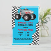 シャークモンスタートラックレース旗誕生日パーティー 招待状 (スタンド正面)