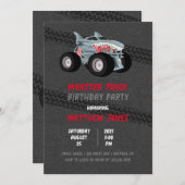 シャークモンスタートラックレース旗誕生日パーティー 招待状 (正面/裏面)
