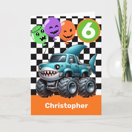 シャークモンスタートラック6誕生日ハロウィン カード (正面)