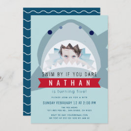 シャークライトブループールボーイフォト誕生日 招待状