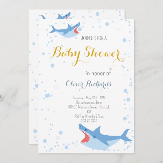 シャーク夏のパーティースプラッシュ子供の赤ちゃんシャワー 招待状 (正面/裏面)