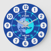 シャーク学クロックと呼ばれるタイムブルーを告げる男の子 ラージ壁時計 (正面)