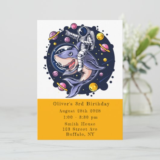 シャーク宇宙飛行士宇宙ボーイ誕生日パーティー 招待状 (スタンド正面)