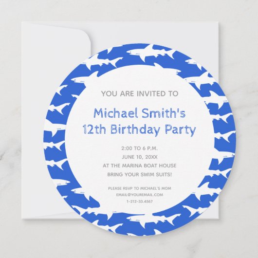 シャーク攻撃:ビーチまたはボートの誕生日パーティー 招待状 (裏面)
