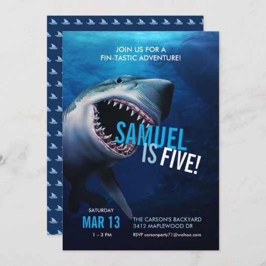シャーク攻撃|海招待状ボーイズ誕生日 招待状 (正面/裏面)