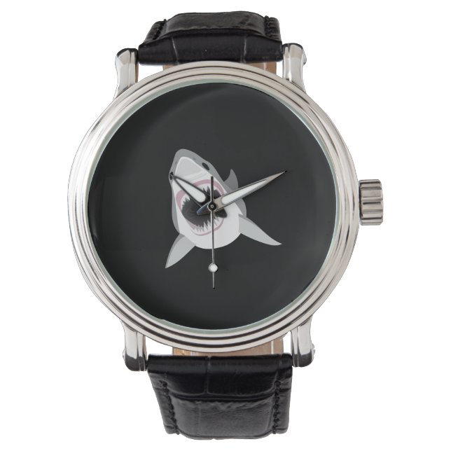 シャーク攻撃 – 素晴らしホワイトシャークが噛み込みを示す 腕時計 (正面)