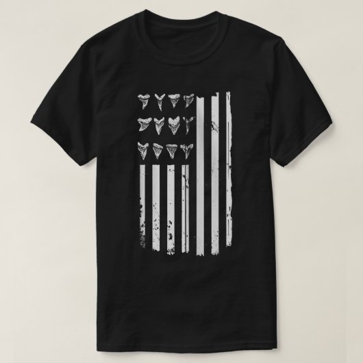 シャーク歯狩りフォッシーのアメリカ国旗デザイン Tシャツ (デザイン正面)