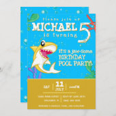 シャーク海キッズイエローエージ誕生日 招待状 (正面/裏面)