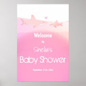 シャーク海ピンクベビーシャワーウェルカム ポスター (正面)