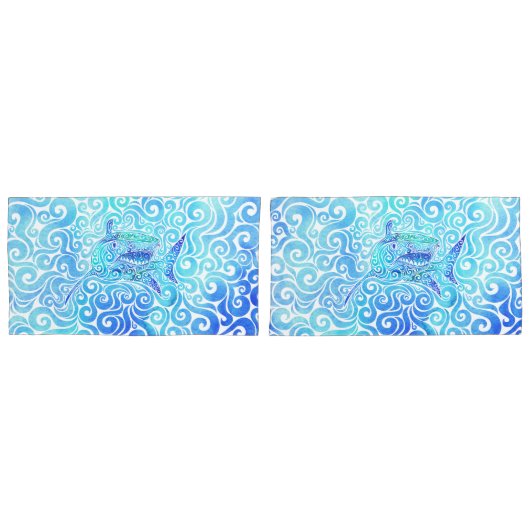 シャーク渦巻形の 枕カバー (正面-セット)