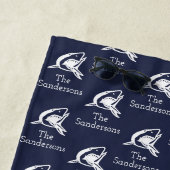 シャーク航海のネイビーブルーボートnファミリー名 ビーチタオル (インサイチュ)