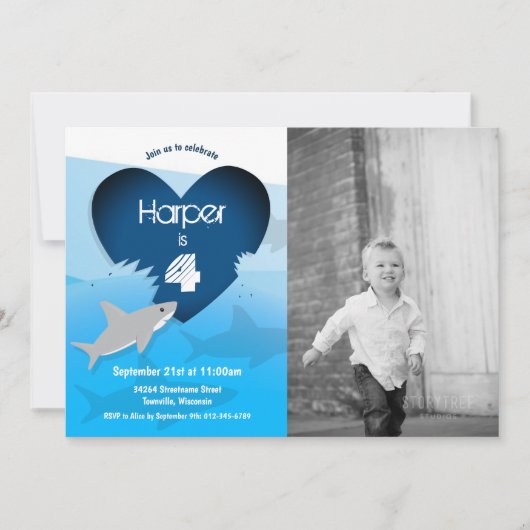 シャーク誕生日パーティフォト招待状 招待状 (正面)