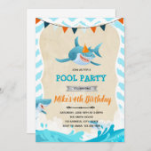 シャーク誕生日パーティーの招待 招待状 (正面/裏面)