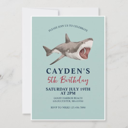 シャーク誕生日パーティーの招待 招待状 (正面)