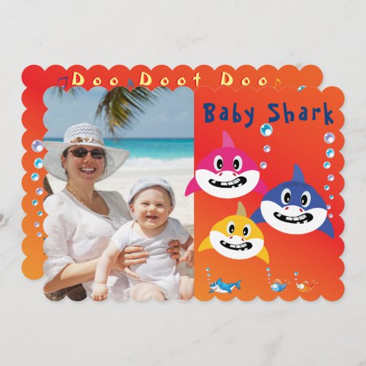 シャーク🌊誕生日パーティークールFabFun Kids 招待状 (正面/裏面)