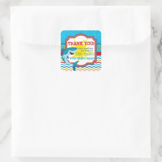 シャーク誕生日パーティーメッセージカードシール スクエアシール (バッグ)