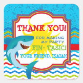 シャーク誕生日パーティーメッセージカードシール スクエアシール (正面)