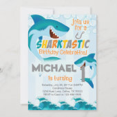 シャーク誕生日パーティー招待少年の夏 招待状 (正面)