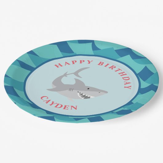 シャーク誕生日パーティー紙プレート ペーパープレート (アングル)