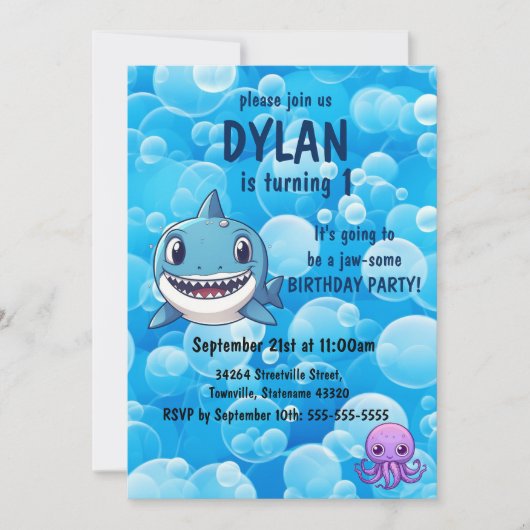 シャーク誕生日ファースト・デイ海キッズパーティー 招待状 (正面)