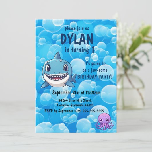 シャーク誕生日ファースト・デイ海キッズパーティー 招待状 (スタンド正面)