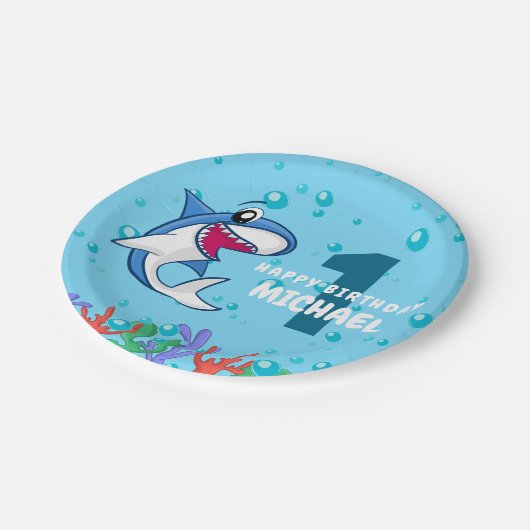 シャーク誕生日ファースト・デイ・海・キッズ ペーパープレート (アングル)