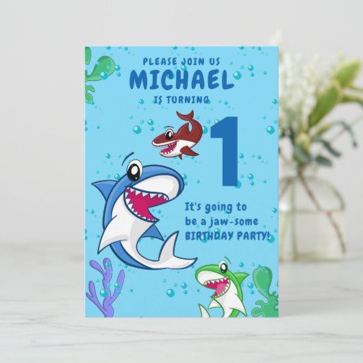 シャーク誕生日ファースト・デイ・海・キッズ 招待状 (スタンド正面)
