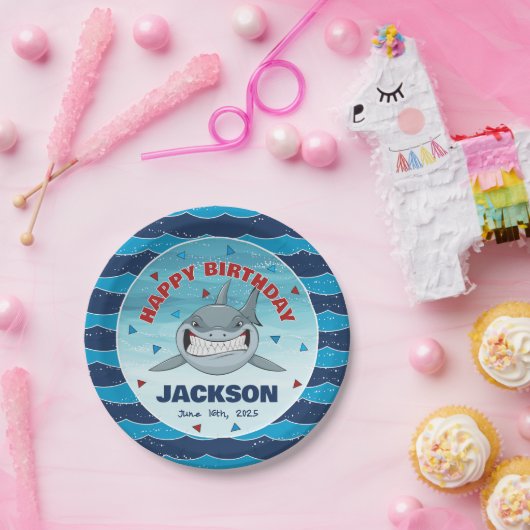 シャーク誕生日ボーイズ紙プレート ペーパープレート (パーティー)