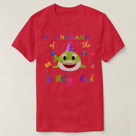 シャーク誕生日マッチングファミリーの祖父 Tシャツ (デザイン正面)