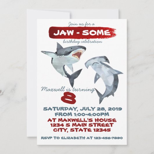 シャーク誕生日 招待状 (正面)