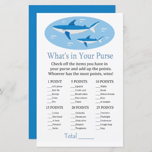 シャーク財布ゲームのベビーシャワーの中にあるものは何か (正面/裏面)