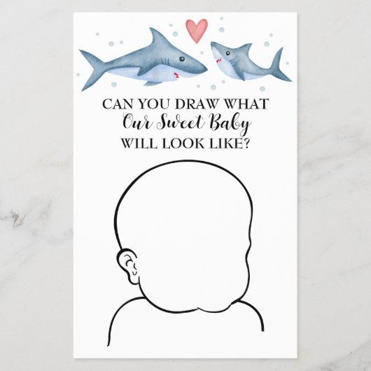 シャーク赤ちゃんシャワーあなたが描画ベビーゲーム チラシ (正面)