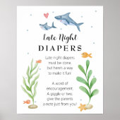 シャーク赤ちゃんシャワー深夜おむつサイン ポスター (正面)