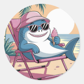 シャーク食べの夏のアイスクリームのスクエアのシール ラウンドシール