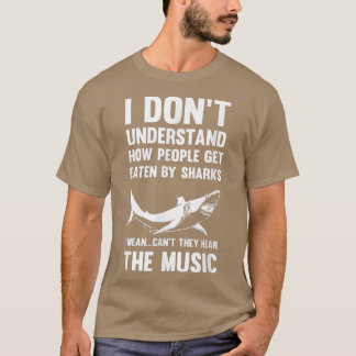 シャーク食べは音楽海を聞かない Tシャツ