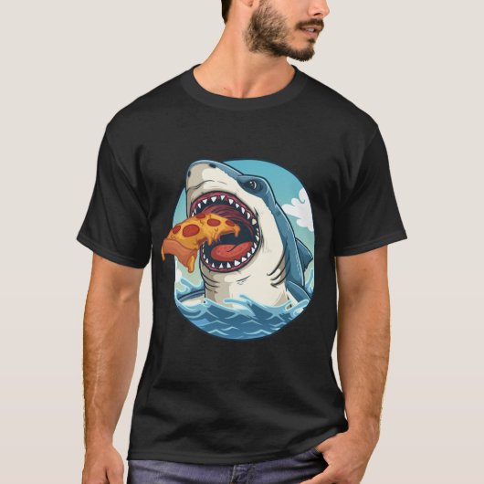 シャーク食べ物のピザの子供へ誕生日パーティギフト Tシャツ (正面)