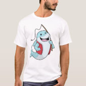 シャーク魚釣りと魚釣り棒 Tシャツ (正面)