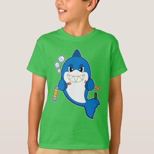 シャーク・アイスホッケーアイスホッケースティック Tシャツ (正面)