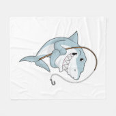 シャーク・アズ・フィッシャーと魚釣り・ロッド フリースブランケット (正面(横))