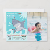 シャーク・シャークタスティックプール誕生日パーティー写真 招待状 (正面)